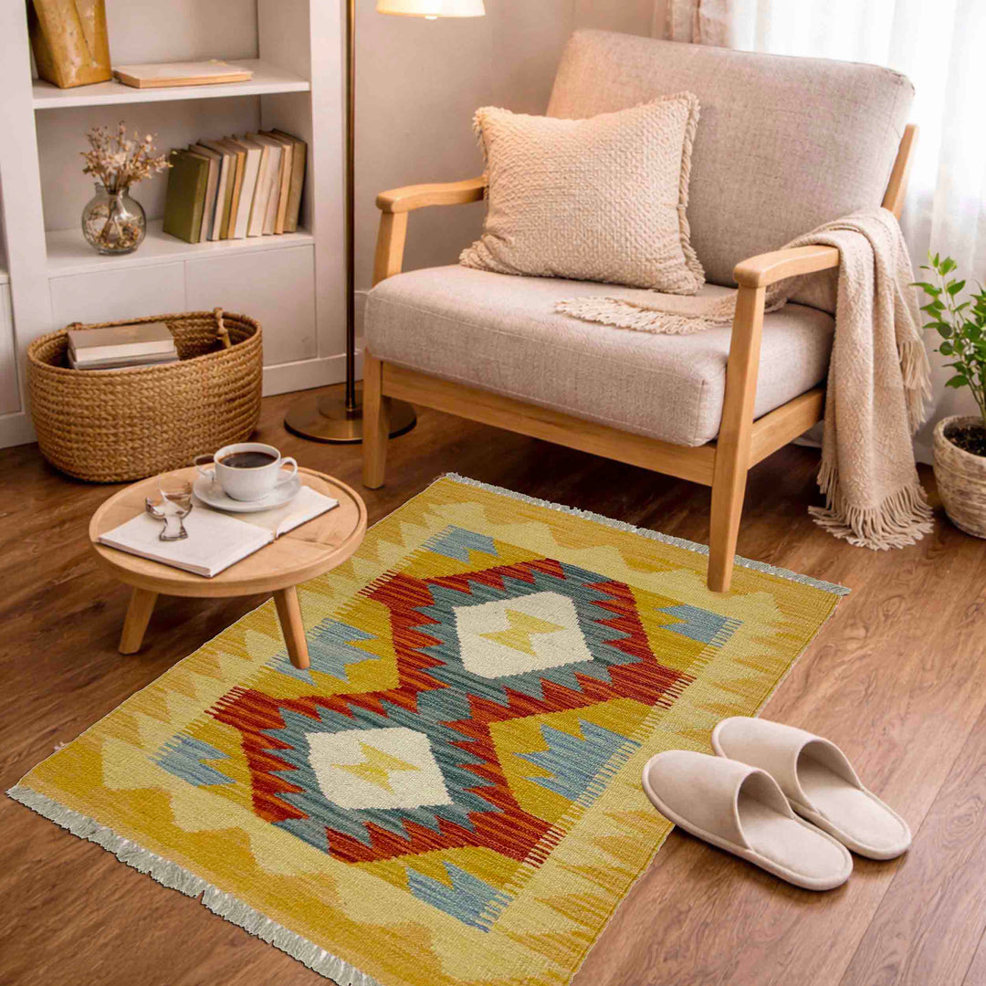 Afghan Vegetable Kilim Rug 2' 1" x 2' 11" Flat-Weave view