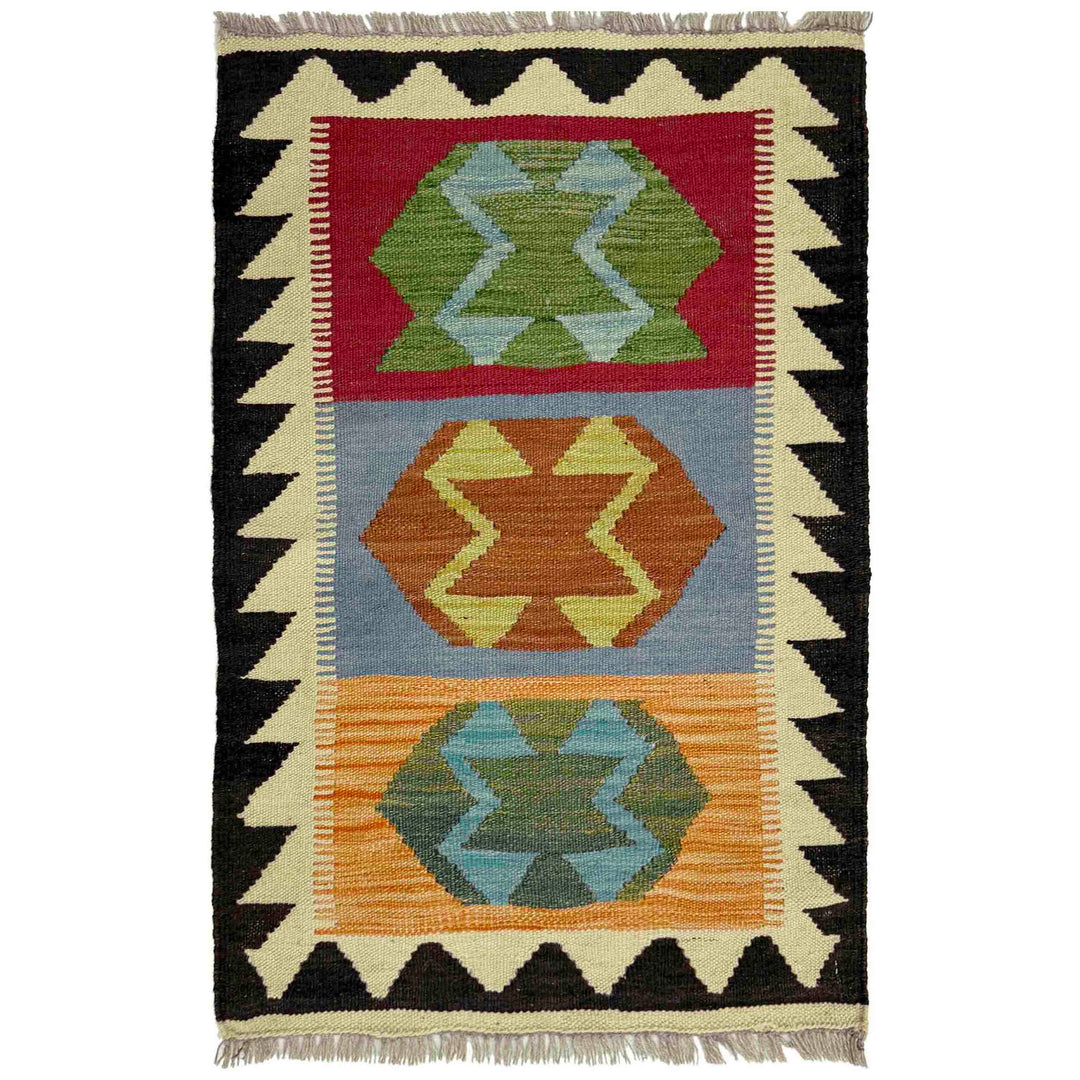 Multicolor Afghan Vegetable Kilim Rug 2' 0" x 3' 1" Flat-Weave