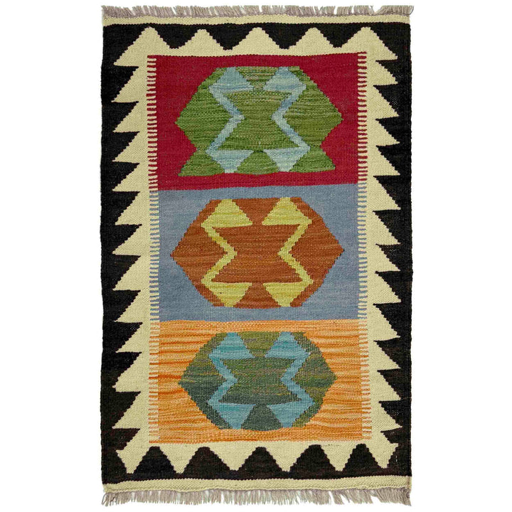 Multicolor Afghan Vegetable Kilim Rug 2' 0" x 3' 1" Flat-Weave