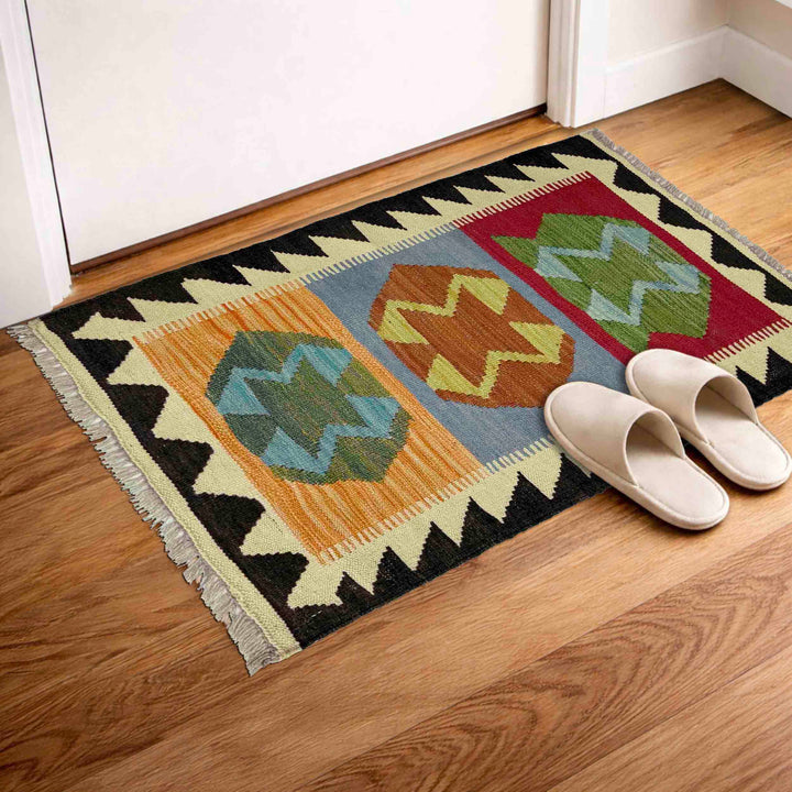 Multicolor Afghan Vegetable Kilim Rug 2' 0" x 3' 1" Flat-Weave view