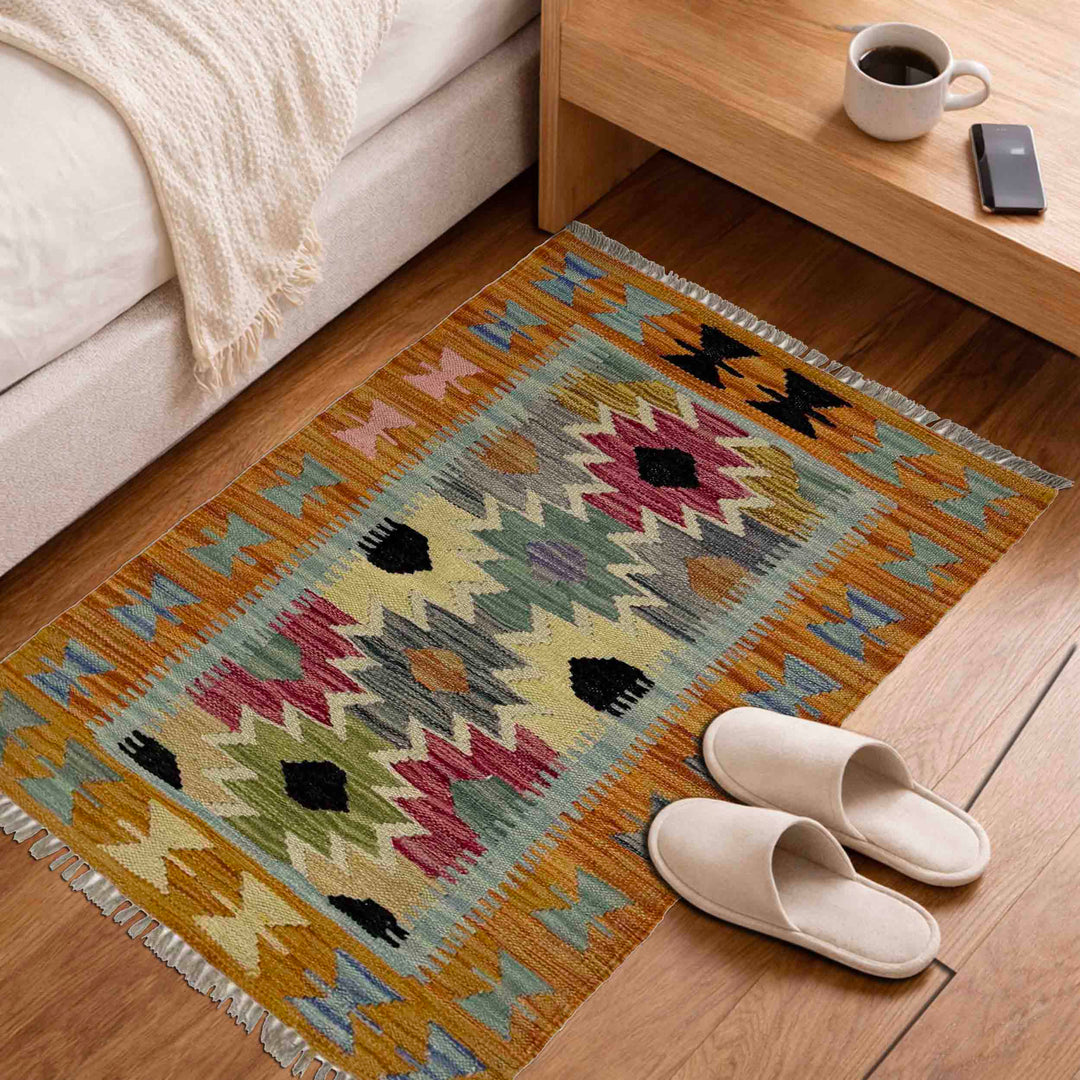 Multicolor Afghan Vegetable Kilim Rug 2' 0" x 3' 1" Flat-Weave view