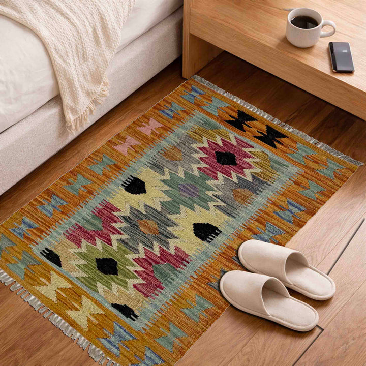 Multicolor Afghan Vegetable Kilim Rug 2' 0" x 3' 1" Flat-Weave view