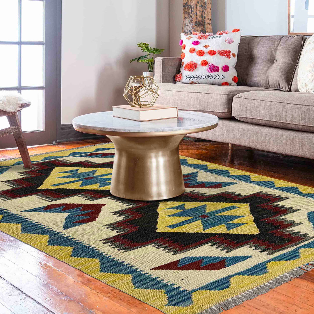 Afghan Vegetable Kilim Rug 2' 9" x 4' 1" Flat-Weave reverse
