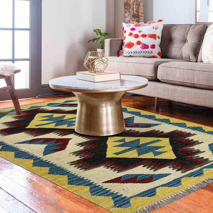 Afghan Vegetable Kilim Rug 2' 9" x 4' 1" Flat-Weave reverse