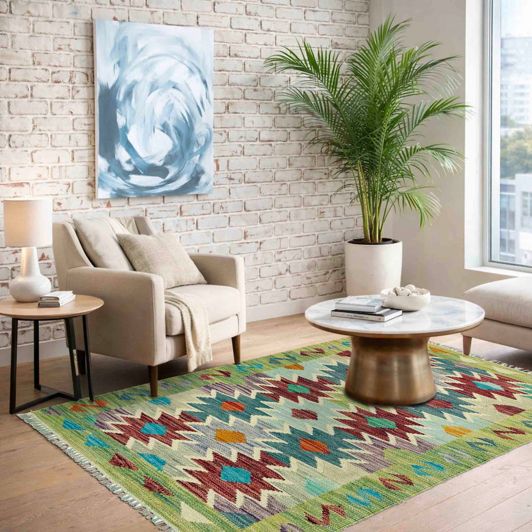 Afghan Vegetable Kilim Rug 2' 6" x 4' 1" Flat-Weave reverse