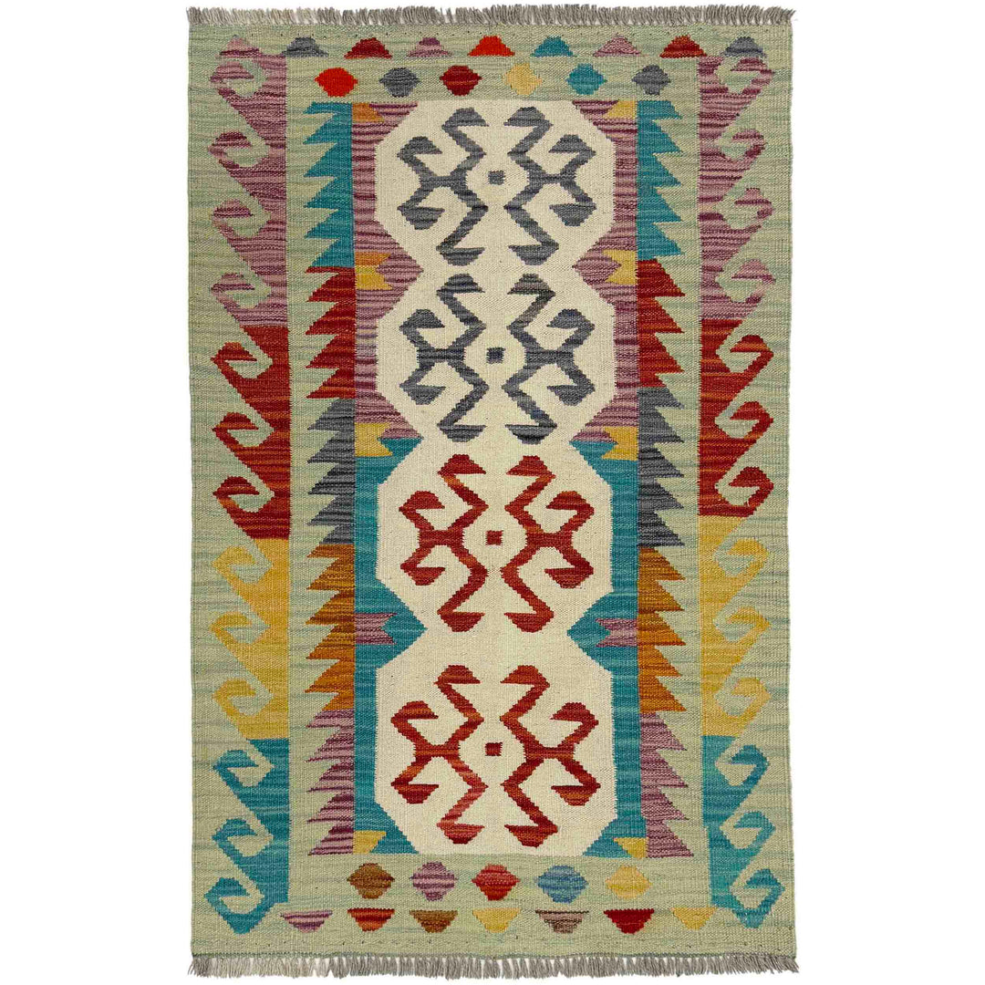 Afghan Vegetable Kilim Rug 2' 7" x 4' 2" Flat-Weave