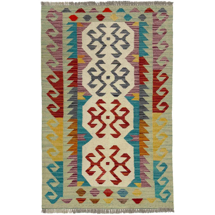 Afghan Vegetable Kilim Rug 2' 7" x 4' 2" Flat-Weave
