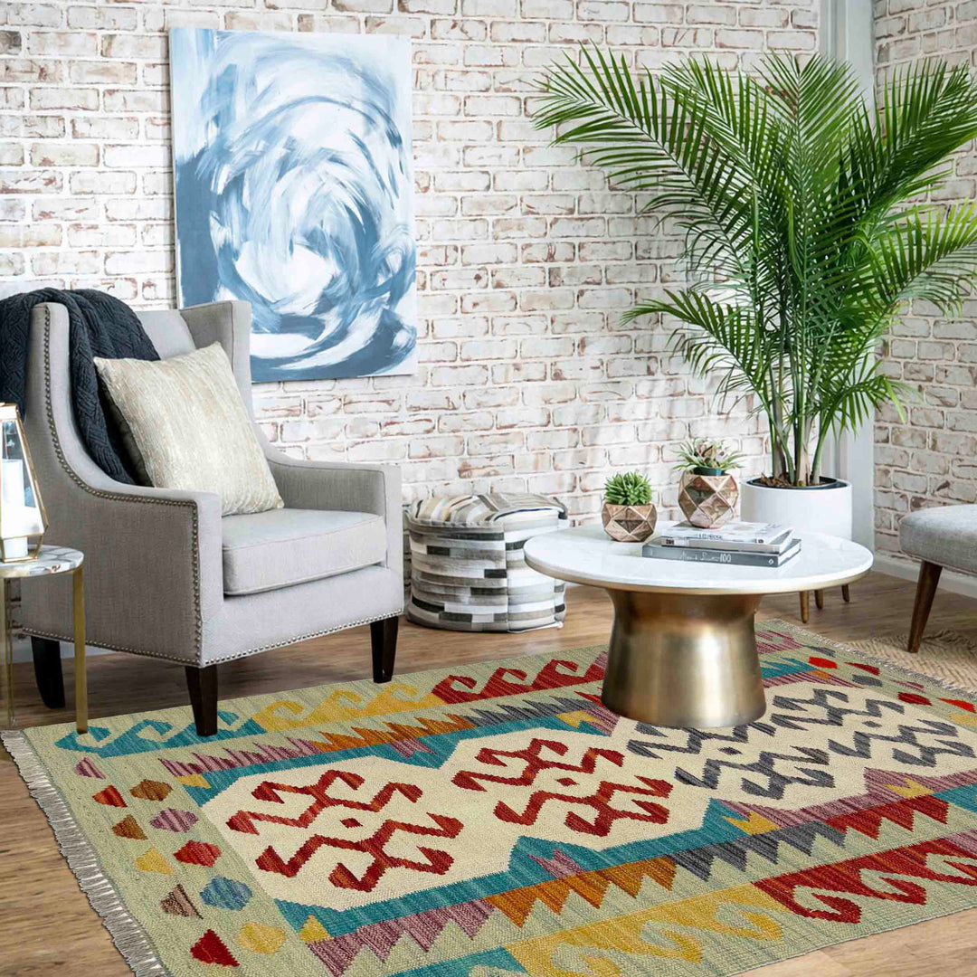 Afghan Vegetable Kilim Rug 2' 7" x 4' 2" Flat-Weave reverse