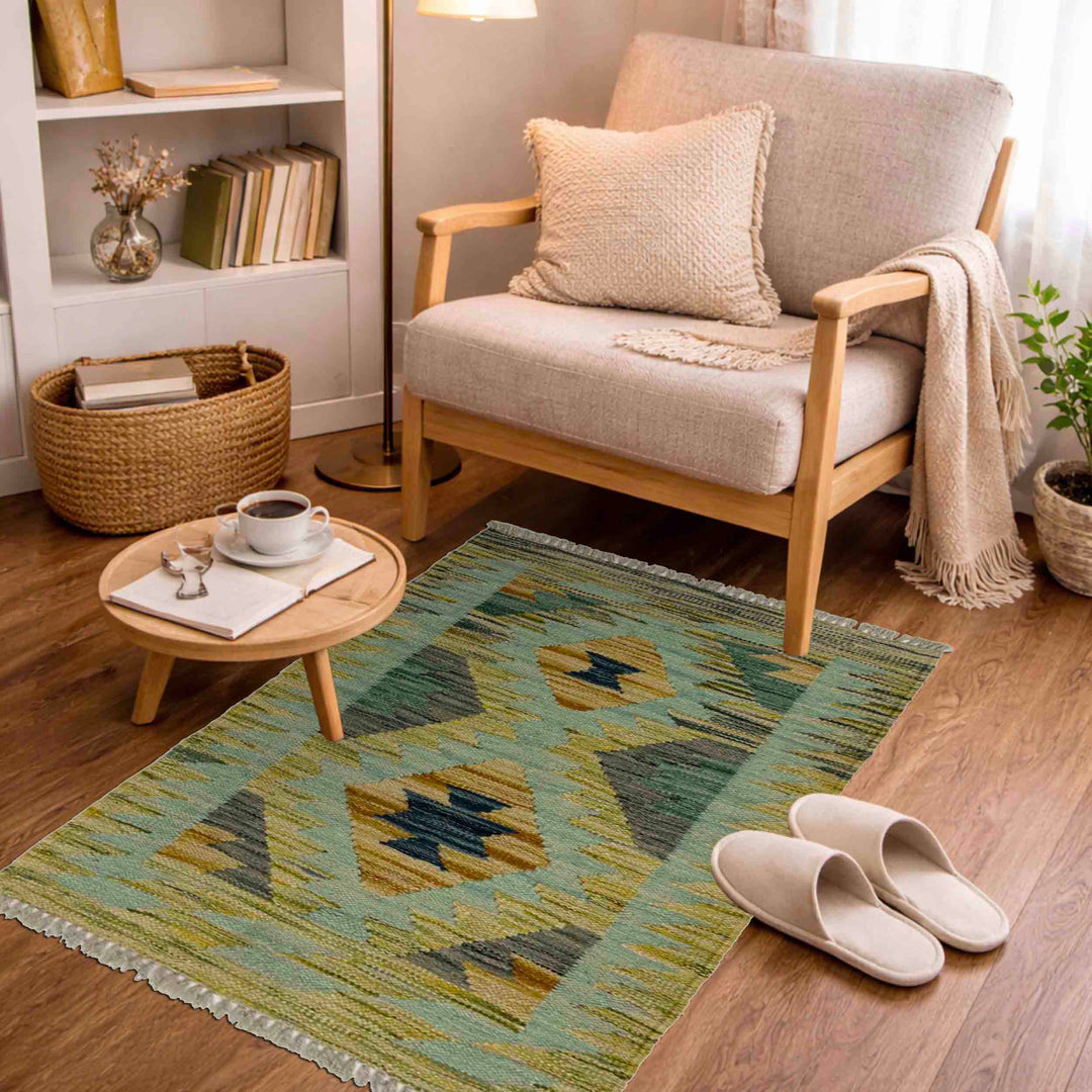 Multicolor Afghan Vegetable Kilim Rug 2' 0" x 2' 8" Flat-Weave view