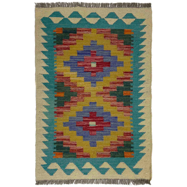 Multicolor Afghan Vegetable Kilim Rug 1'11" x 2'11" Flat-Weave