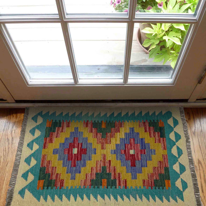 Multicolor Afghan Vegetable Kilim Rug 1'11" x 2'11" Flat-Weave view