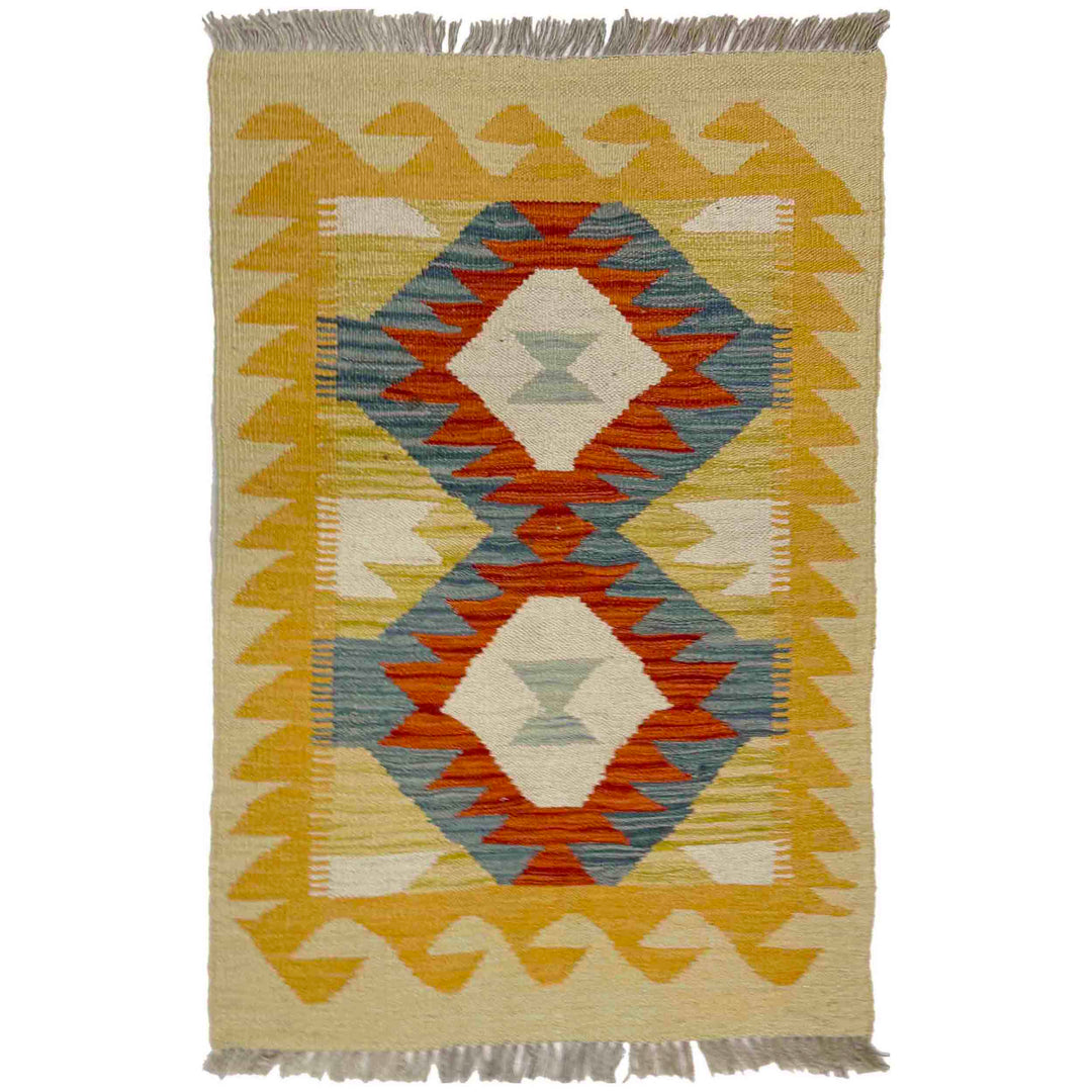 Afghan Vegetable Kilim Rug 2' 1" x 3' 1" Flat-Weave