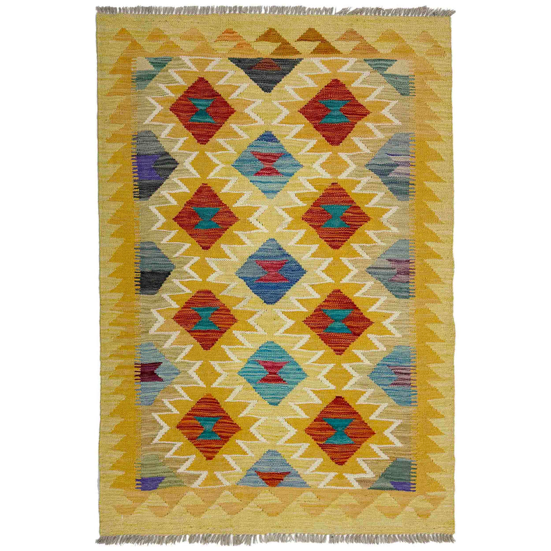 Afghan Vegetable Kilim Rug 3' 3" x 4' 10" Flat-Weave