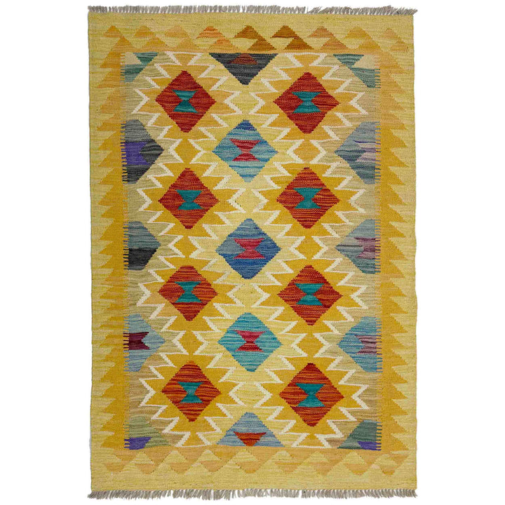Afghan Vegetable Kilim Rug 3' 3" x 4' 10" Flat-Weave