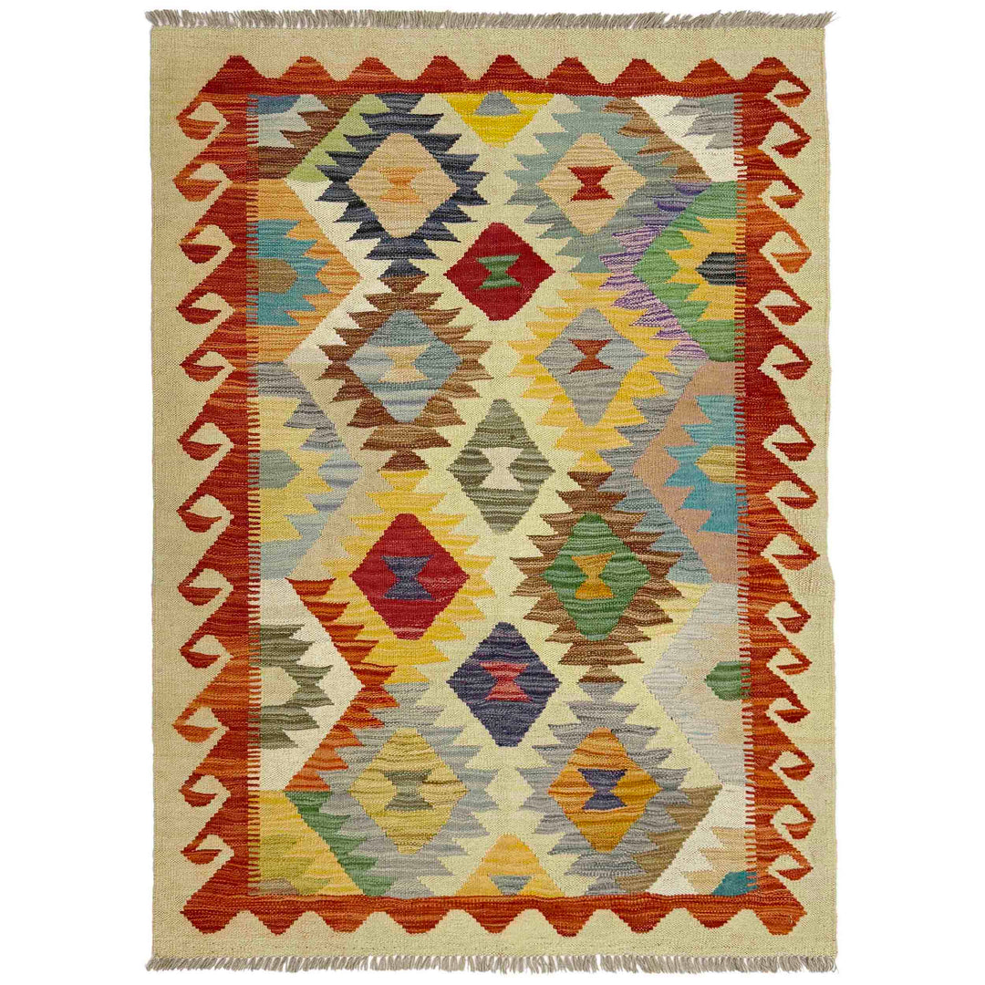 Afghan Vegetable Kilim Rug 3' 5" x 5' 1" Flat-Weave