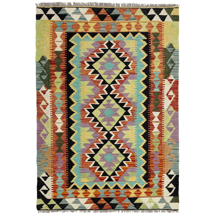 Afghan Vegetable Kilim Rug 3' 4" x 4' 11" Flat-Weave