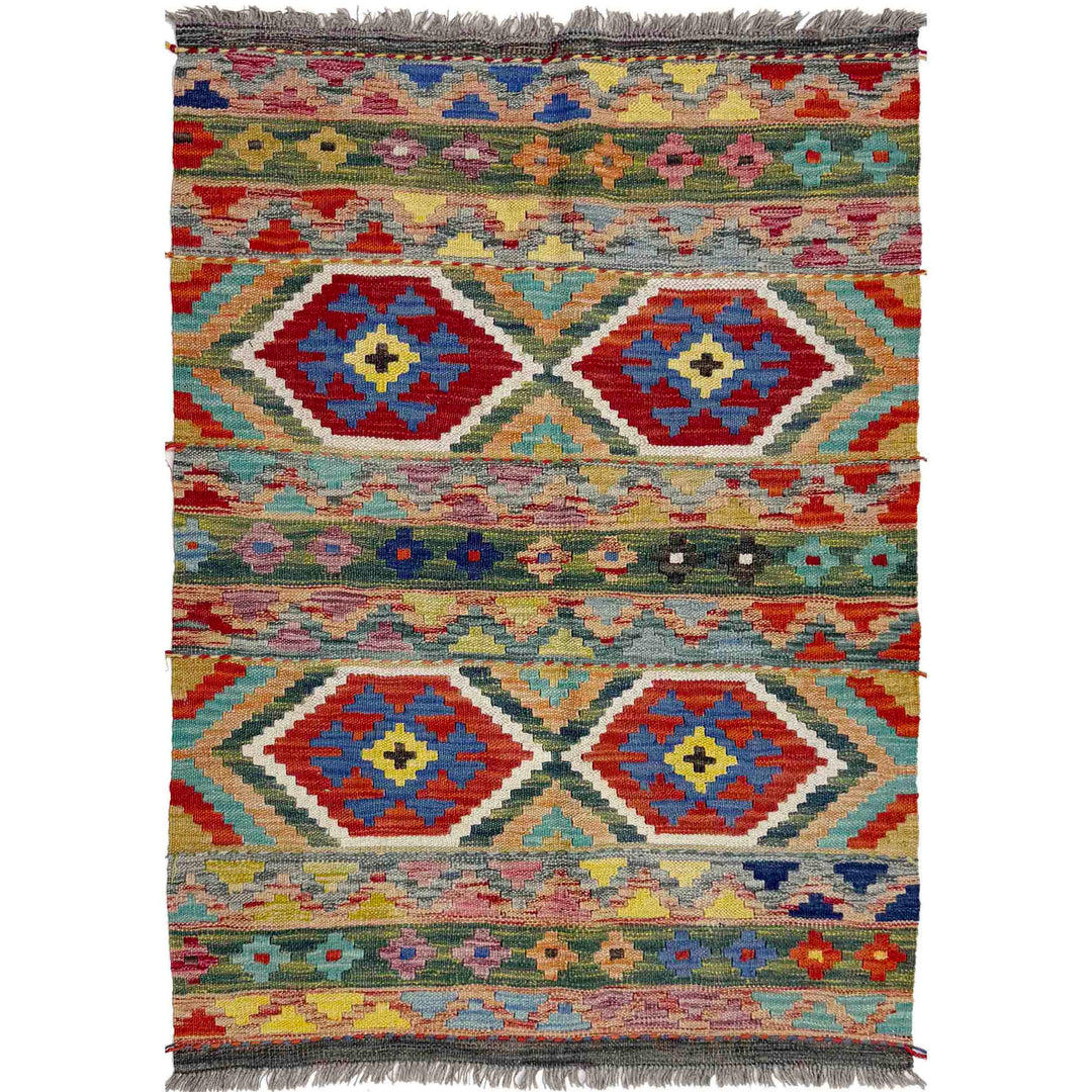 Multicolor Afghan Vegetable Kilim Rug 3'4" x 4'10" Flat-Weave