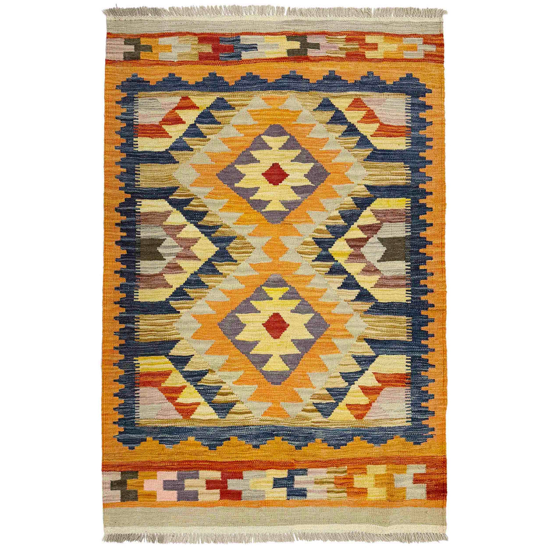 Afghan Vegetable Kilim Rug 3' 4" x 4' 10" Flat-Weave
