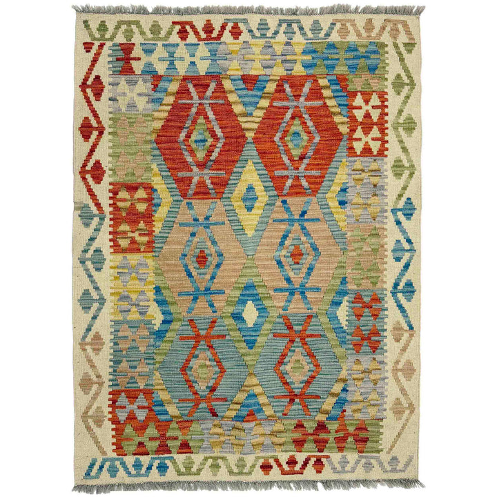 Afghan Vegetable Kilim Rug 3' 5" x 5' 2" Flat-Weave