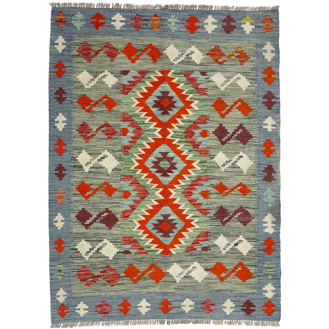Multicolor Afghan Vegetable Kilim Rug 3'9" x 5'0" Flat-Weave