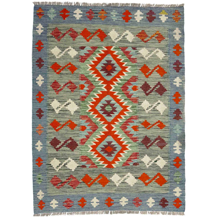 Multicolor Afghan Vegetable Kilim Rug 3'9" x 5'0" Flat-Weave