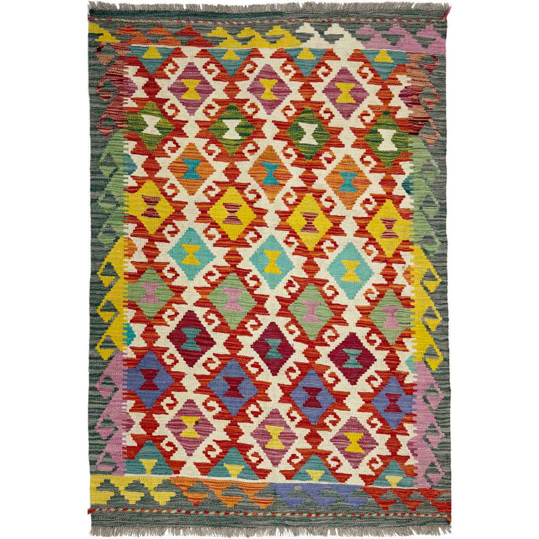 Afghan Vegetable Kilim Rug 3' 3" x 4' 10" Flat-Weave
