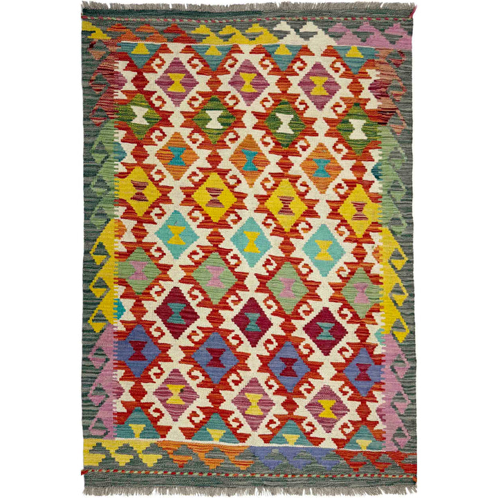 Afghan Vegetable Kilim Rug 3' 3" x 4' 10" Flat-Weave