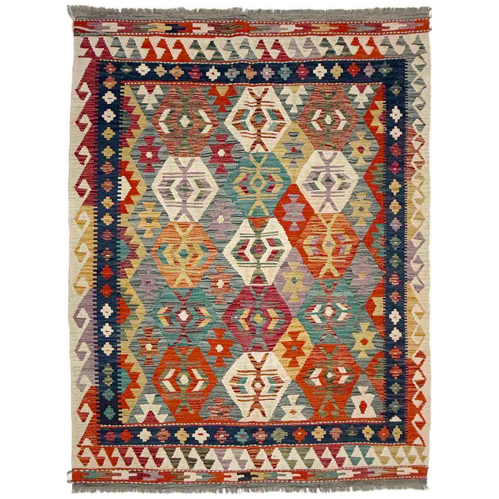 Afghan Vegetable Kilim Rug 5' 0" x 6' 9" Flat-Weave