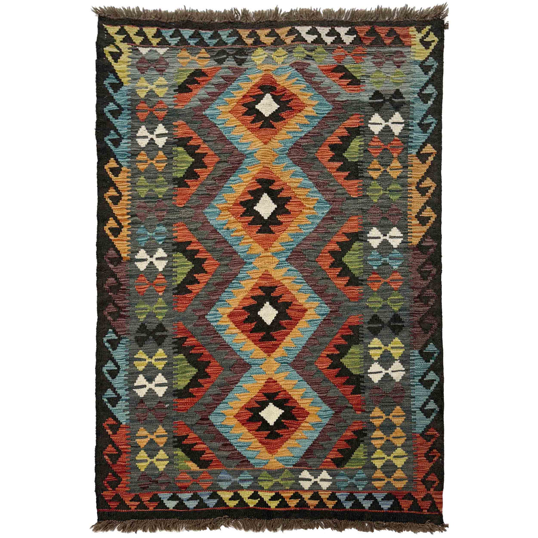 Afghan Vegetable Kilim Rug 3'3" x 4'10" Flat-Weave