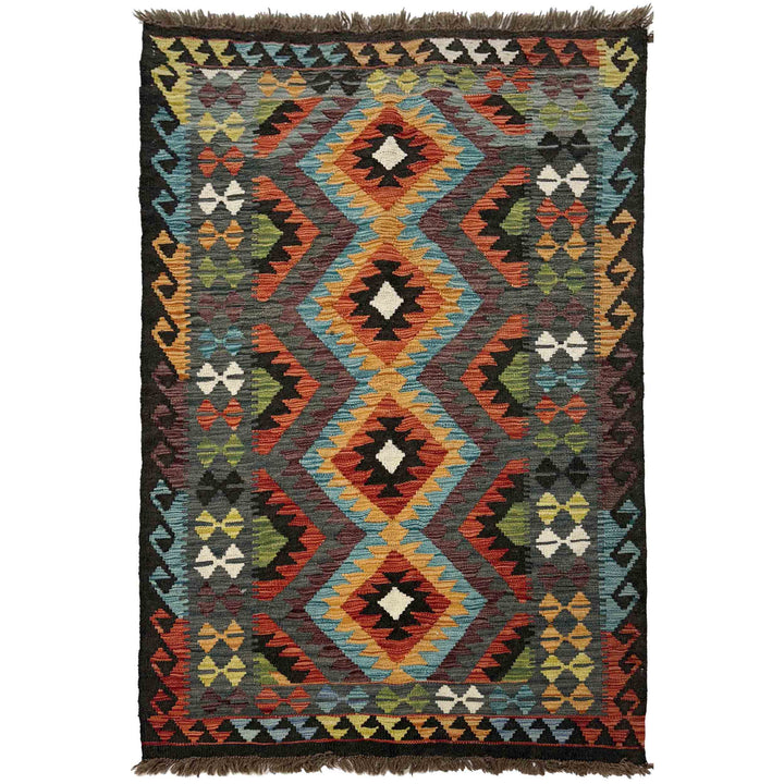 Afghan Vegetable Kilim Rug 3'3" x 4'10" Flat-Weave