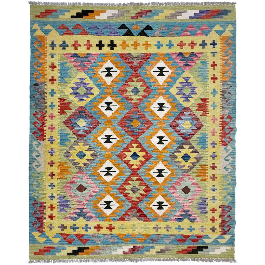 Afghan Vegetable Kilim Rug 5' 2" x 6' 9" Flat-Weave