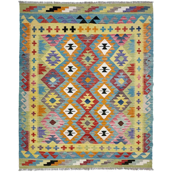 Afghan Vegetable Kilim Rug 5' 2" x 6' 9" Flat-Weave