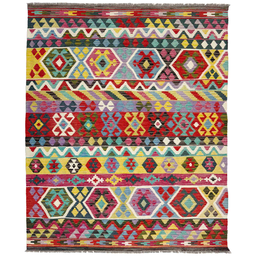 Afghan Vegetable Kilim Rug 4' 9" x 6' 8" Flat-Weave