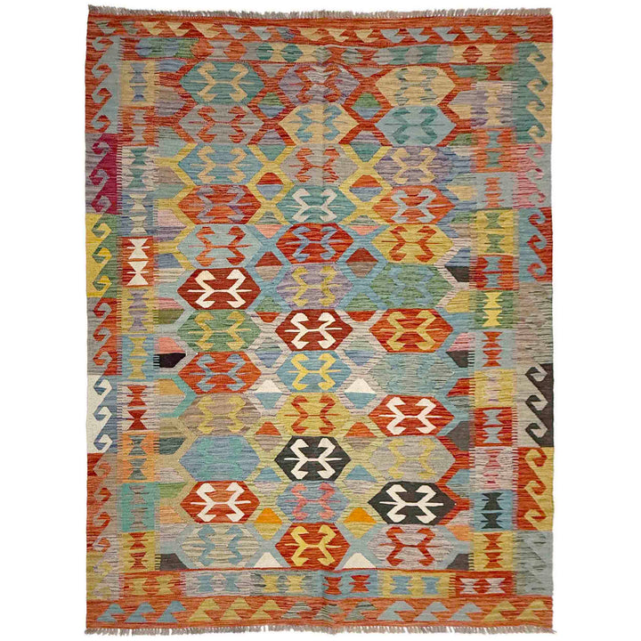 Afghan Vegetable Kilim Rug 5'11" x 8'0" Flat-Weave