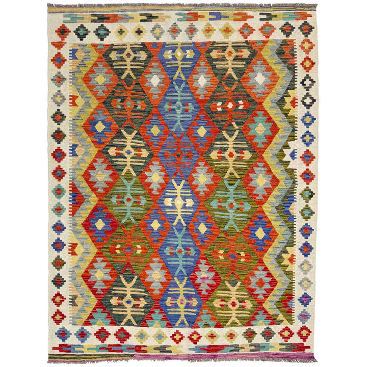 Afghan Vegetable Kilim Rug 4' 11" x 6' 7" Flat-Weave