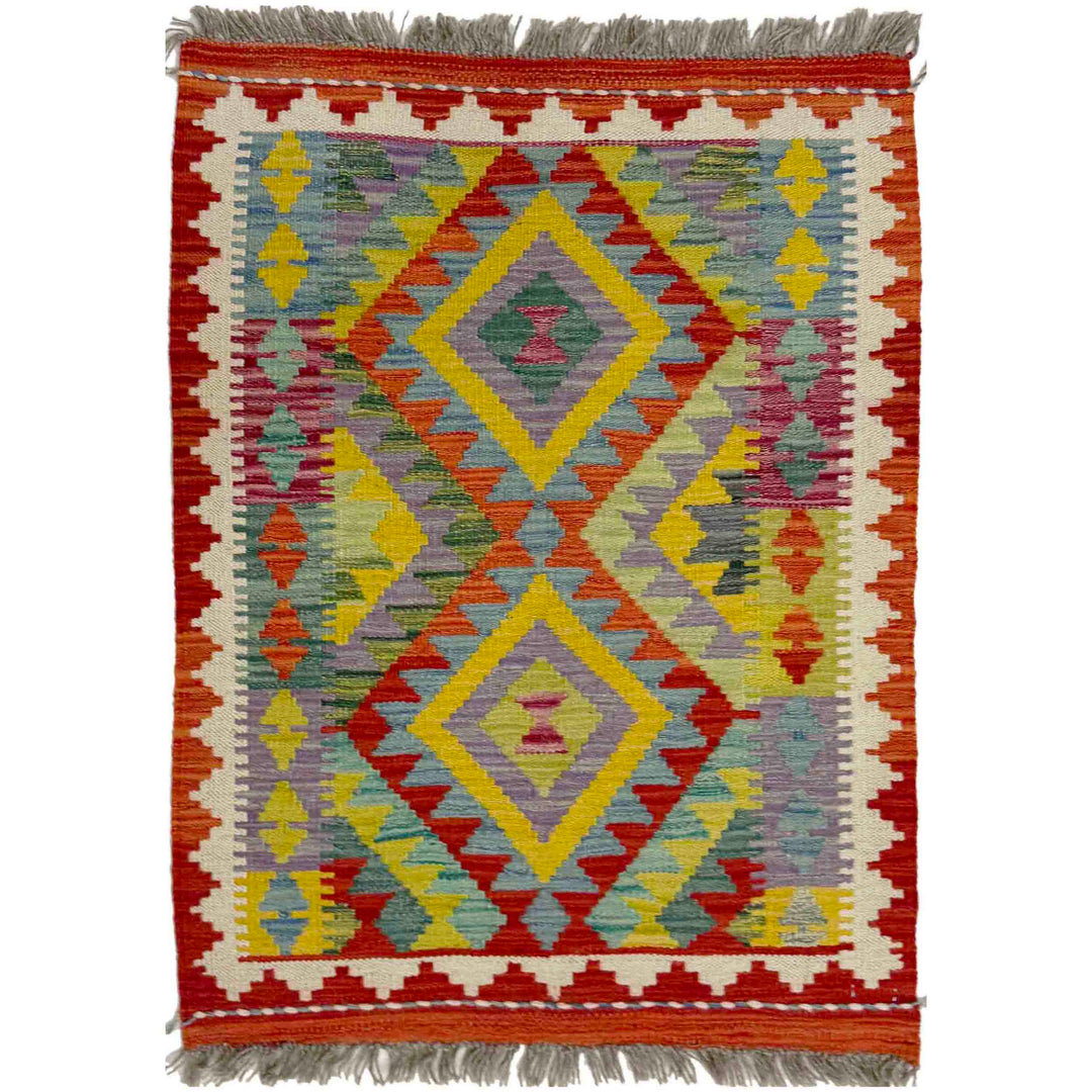 Afghan Vegetable Kilim Rug 2' 3" x 3' 0" Flat-Weave