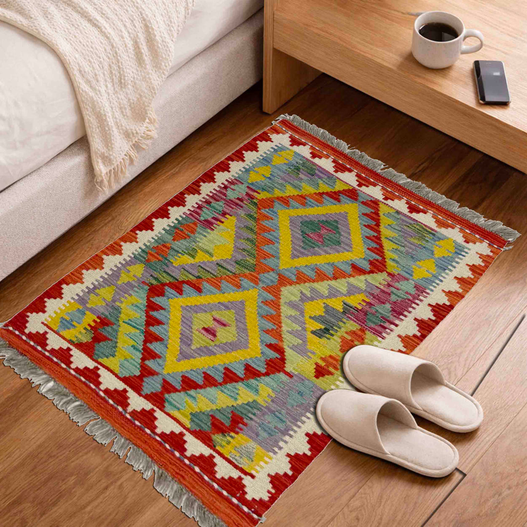 Afghan Vegetable Kilim Rug 2' 3" x 3' 0" Flat-Weave view