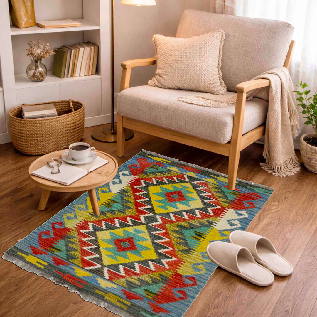 Afghan Vegetable Kilim Rug 2' 1" x 2' 11" Flat-Weave view