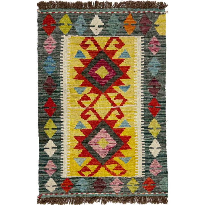 Afghan Vegetable Kilim Rug 2' 1" x 3' 2" Flat-Weave