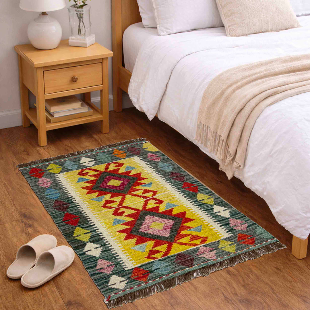 Afghan Vegetable Kilim Rug 2' 1" x 3' 2" Flat-Weave view