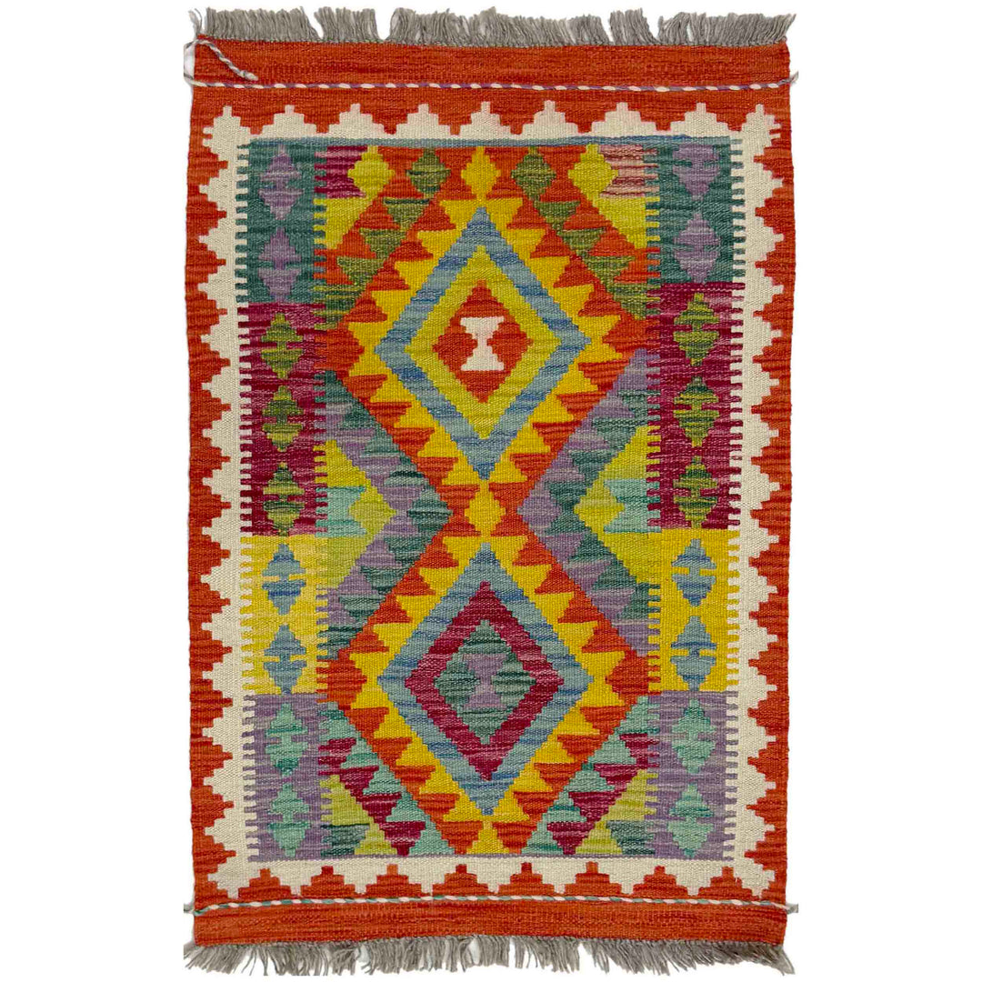 Afghan Vegetable Kilim Rug 2' 1" x 3' 1" Flat-Weave