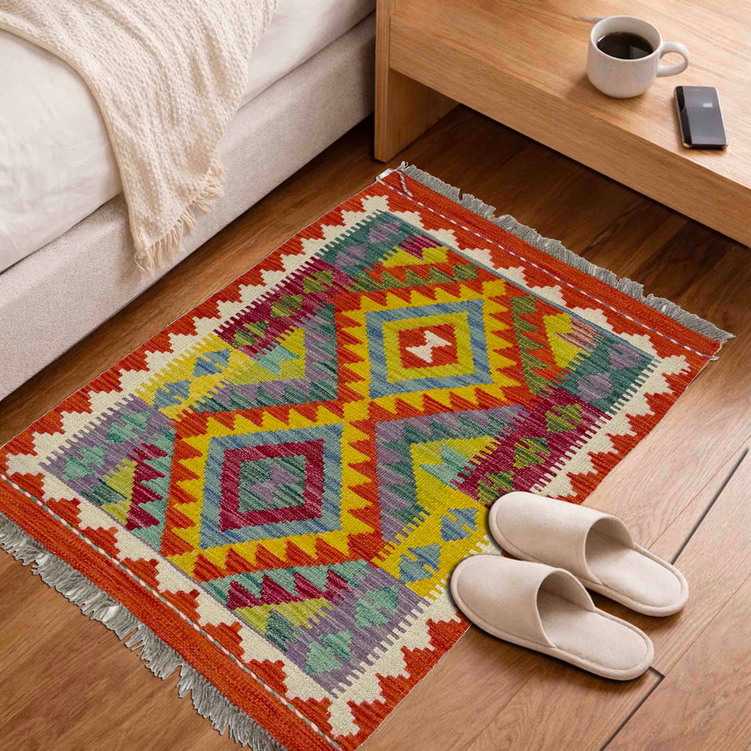 Afghan Vegetable Kilim Rug 2' 1" x 3' 1" Flat-Weave view