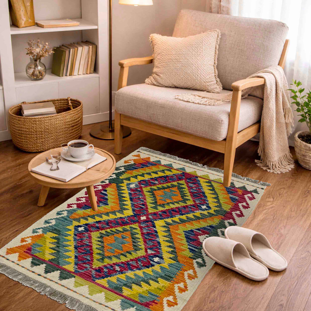 Afghan Vegetable Kilim Rug 2'2" x 3'6" Flat-Weave view