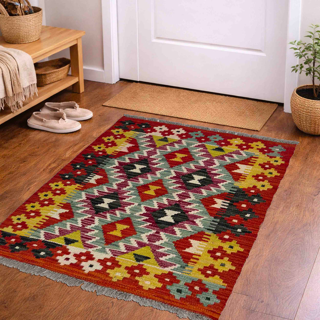 Multicolor Afghan Vegetable Kilim Rug 2'4" x 2'9" Flat-Weave view