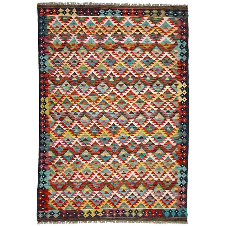 Afghan Vegetable Kilim Rug 6' 0" x 8' 2" Flat-Weave