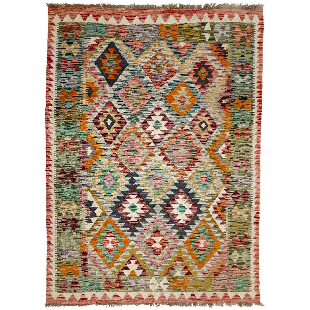 Afghan Vegetable Kilim Rug 5' 1" x 7' 7" Flat-Weave