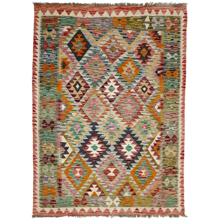 Afghan Vegetable Kilim Rug 5' 1" x 7' 7" Flat-Weave