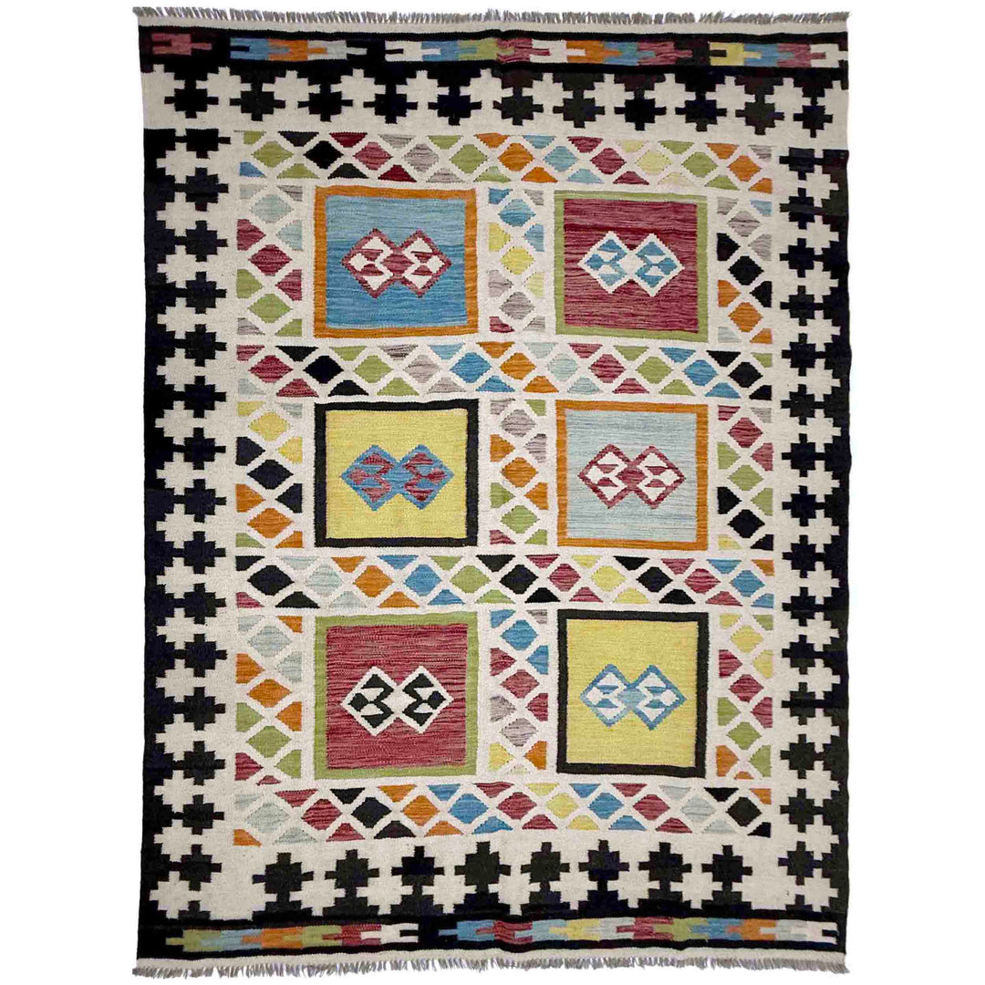 Afghan Vegetable Kilim Rug 5' 7" x 7' 9" Flat-Weave