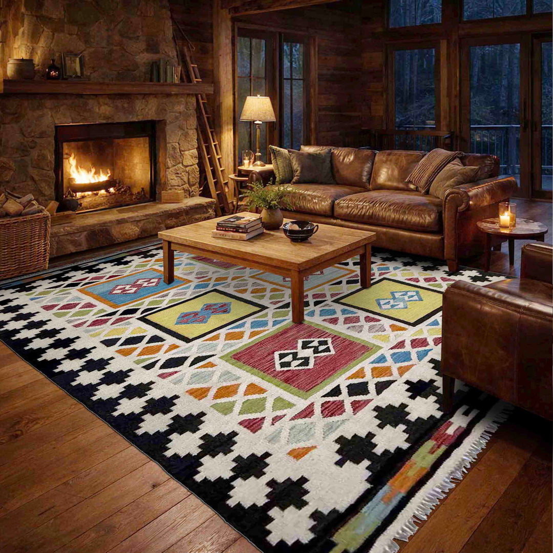 Afghan Vegetable Kilim Rug 5' 7" x 7' 9" Flat-Weave reverse