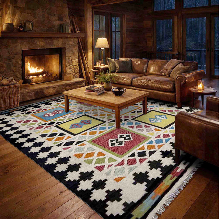Afghan Vegetable Kilim Rug 5' 7" x 7' 9" Flat-Weave reverse
